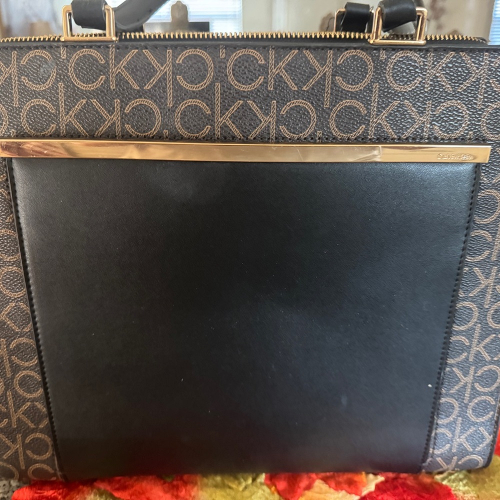 Calvin Klein Black and Brown Logo Tote